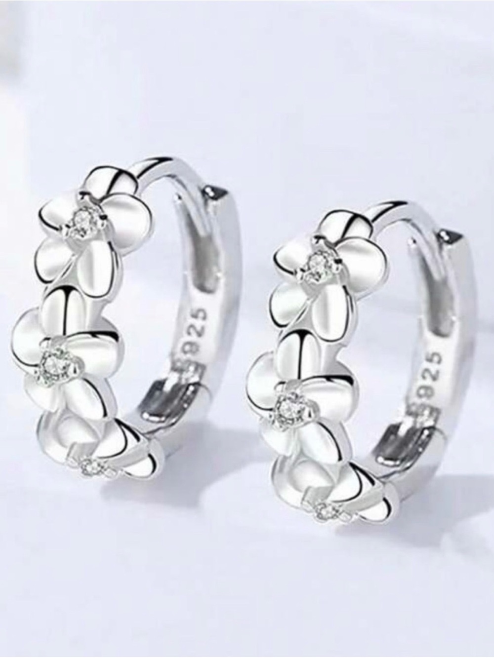 Sterling Silver Floral Hoop Earrings - White